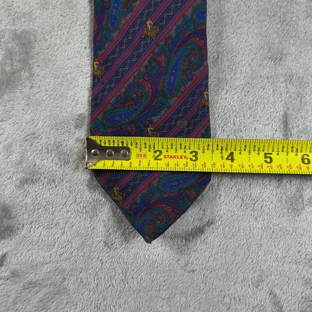 Vintage Gucci Tie Mens 56x3.5 Blue Paisley Equestrian Horse Silk Made In Italy - Picture 7 of 8